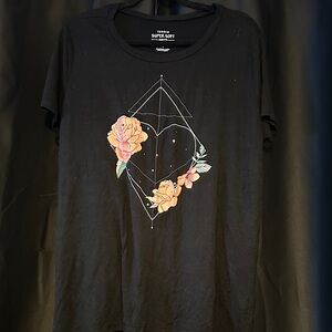 Torrid Black Tee with Floral and Geometric Design
